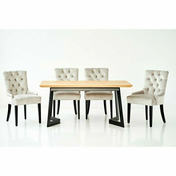 Tisch +6x Chesterfield Stuhl Gruppe Stühle Garnitur Polster Lehn Holz Esszimmer