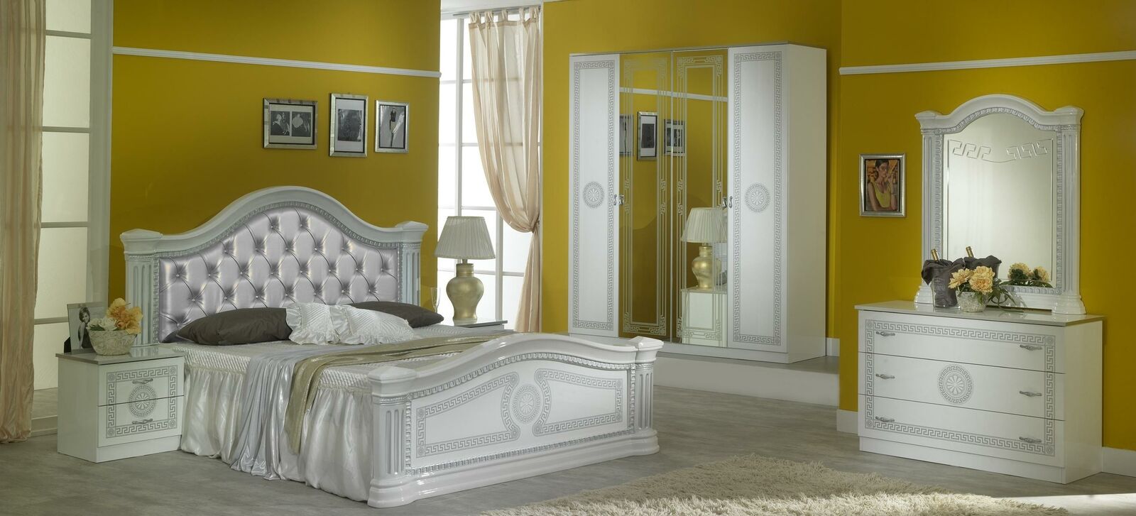Komplettes Schlafzimmer Set Design Modern Luxus Bett 2x Nachttisch 6 tlg
