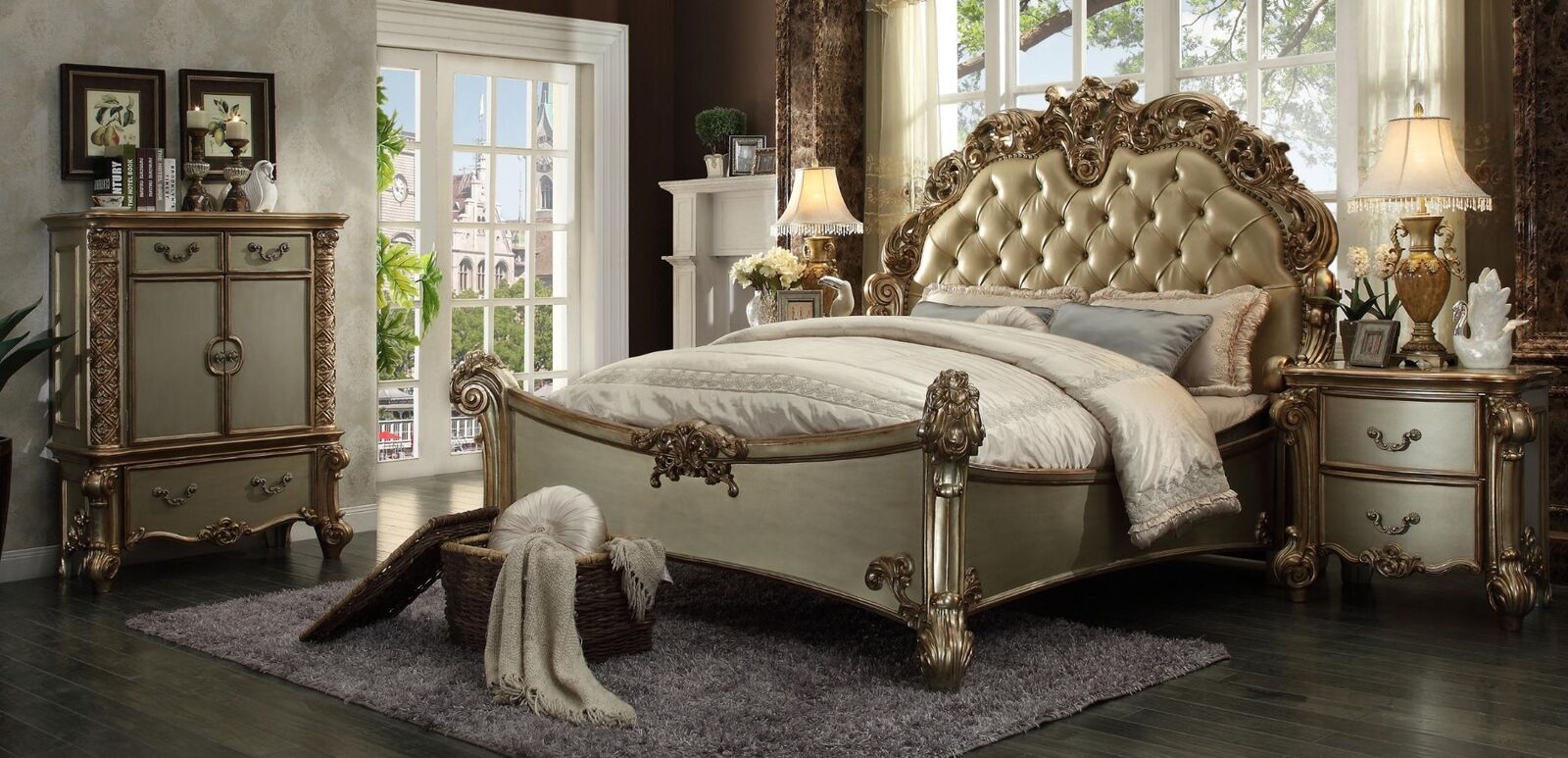 Design Luxus Schlafzimmer Set Bett 2x Nachttische Kommode Garnitur Betten