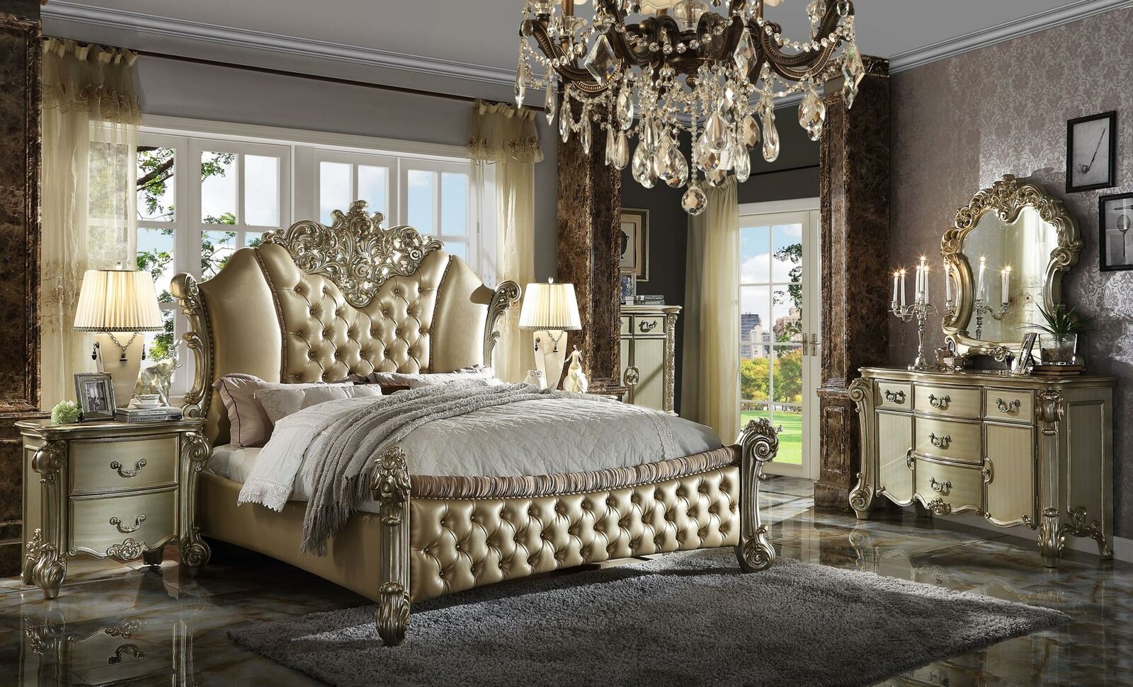 Schlafzimmer Set Nachttische Bett 5tlg. Barock Rokoko Antik Stil Holz Betten Neu