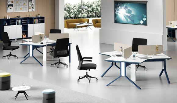 Tisch Büro Möbel Einrichtung Tische Callcenter Holz 3 Arbeitsplätze Schreibtisch
