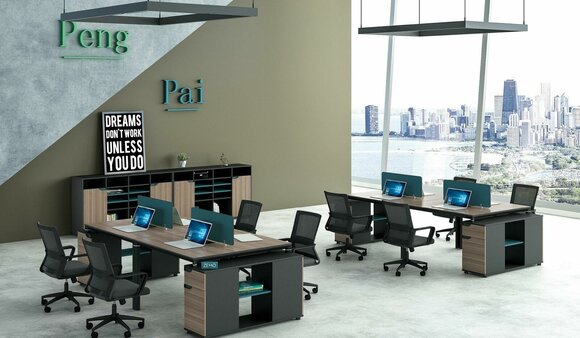 Büro Möbel Einrichtung Tische Tisch Callcenter Holz 4 Arbeitsplätze Schreibtisch