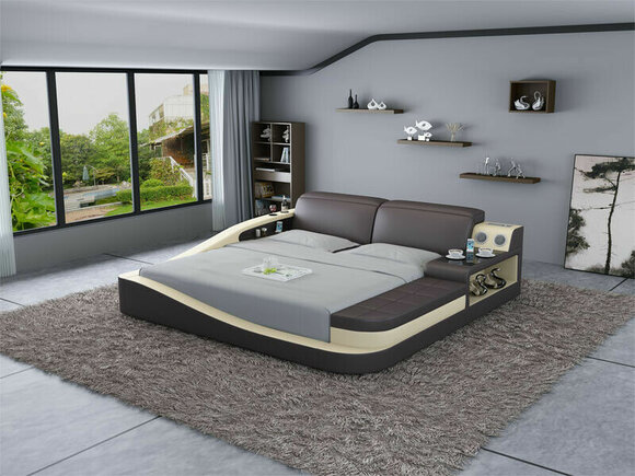 Luxus Schlafzimmer Bett Polster Design Leder Doppel Hotel Betten Textil 180x200