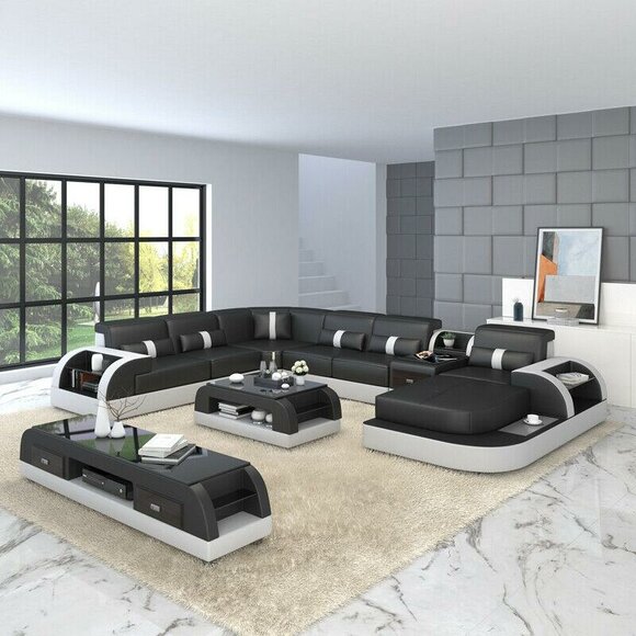 U Form Sofa Couch Polster Garnitur Wohnlandschaft Design Ecksofa Leder