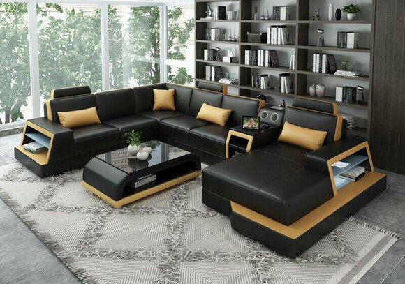 U Form Sofa Couch Polster Garnitur Wohnlandschaft Design Ecksofa Leder