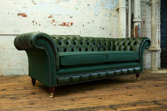 Chesterfield Sofa 3 Sitzer Couch Sofas Couchen Grüne Textil Knöpfe England