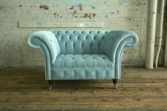 Chesterfield Design Stoff Couch Sessel 1.5 Sitzer Polster Sofas Lounge Blau