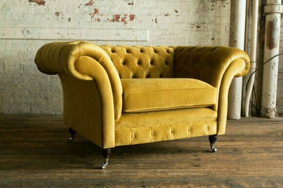 Design Chesterfield Stoff Sessel Sitzer Polster Sofas Lounge Gelb Club Couch