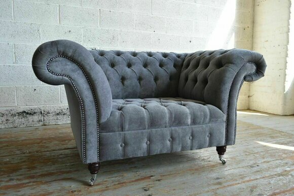 Sessel Couch Polster Sofa Chesterfield Couchen 1,5 Sitzer Einsitzer Grau