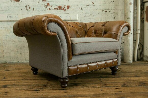 Chesterfield Design Stoff Couch Sessel 1.5 Sitzer Polster Sofas Lounge