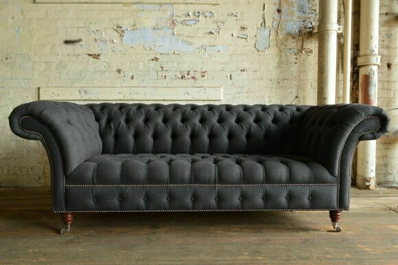 Chesterfield Original Sofa JVMoebel Couch Textil Sofas Couchen Stoff Grau Neu
