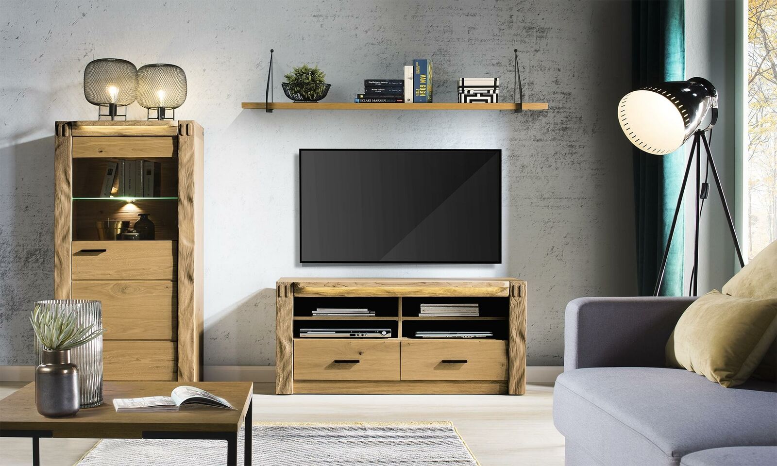 Wohn Wand Wohnzimmer Vitrine Kommode Regal 3tlg. Set Regale Schränke
