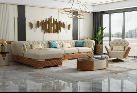 Exklusive Ecksofa Möbel Wohnzimmer Couch Polster Luxus Sofa Eckgarnitur