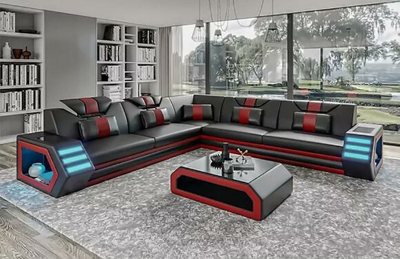 Lederpolster Design Wohnzimmer Ecksofa Eckcouch Couch Sofa L Form