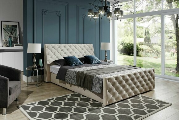 Chesterfield Bett Betten Leder 180x200cm Polster Ehe Design Leder Hotel
