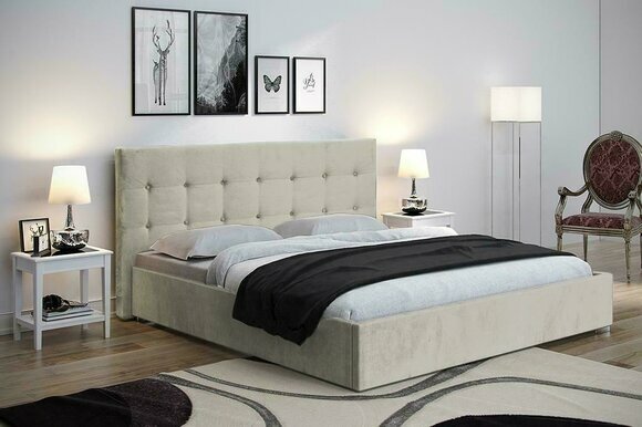 Beige 160x200 Bett Schlafzimmer Betten Textil Leder Hotel Luxus Polster Big Neu