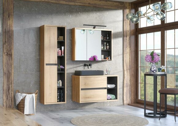 Design Badezimmer Möbel Bad 3 tlg. Set Garnitur Schrank Waschbecken