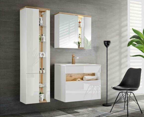 Design Badezimmer Möbel Bad 3 tlg. Set Garnitur Schrank Waschbecken