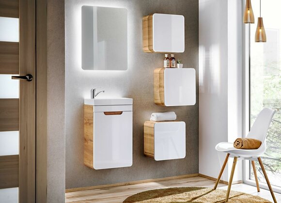 Design Badezimmer Möbel Bad 5tlg. Set Schrank Waschbecken Beleuchtung