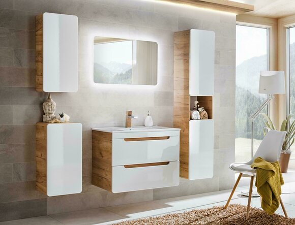 Design Badezimmer Möbel Bad Garnitur Schrank Waschbecken Beleuchtung