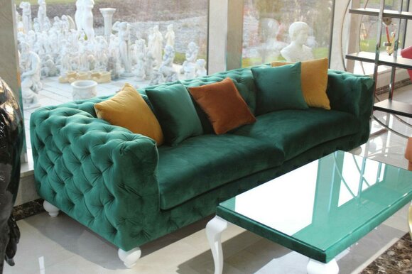 Sofa 4 Sitzer Couch Chesterfield Grüne Design Couch Textil Sofort