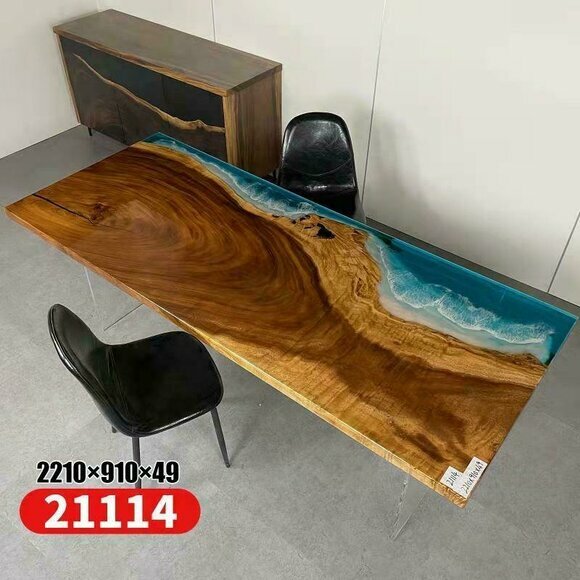 Tisch Esstisch Tische Harz Epoxy Massive Design Möbel 221x91 Echtes Holz