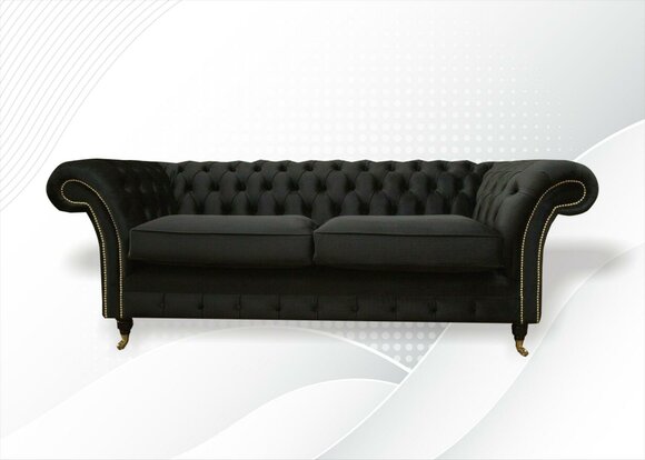 Chesterfield Couch Polster Sofas Klassischer Textil Schwarz Sofa 3 Sitzer