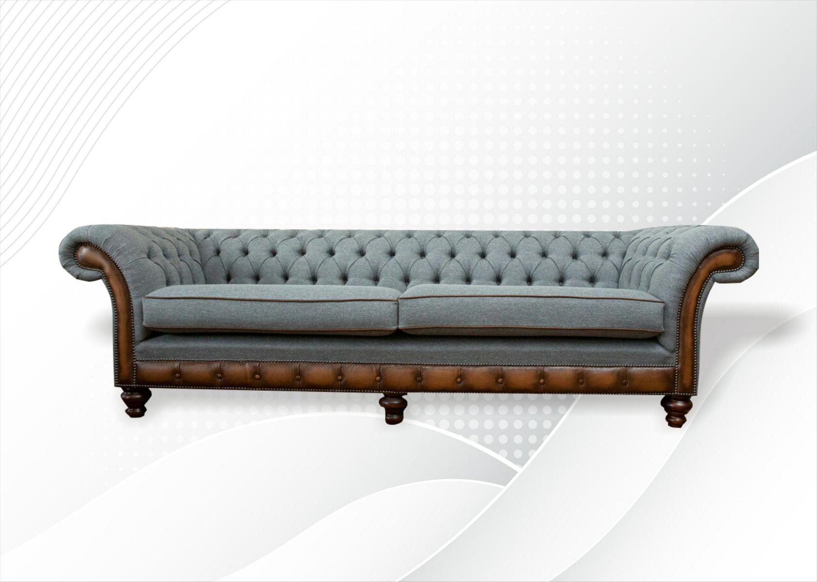 Big xxl Sofa 4 Sitzer Couch Chesterfield Polster Garnitur Leder Textil Grau