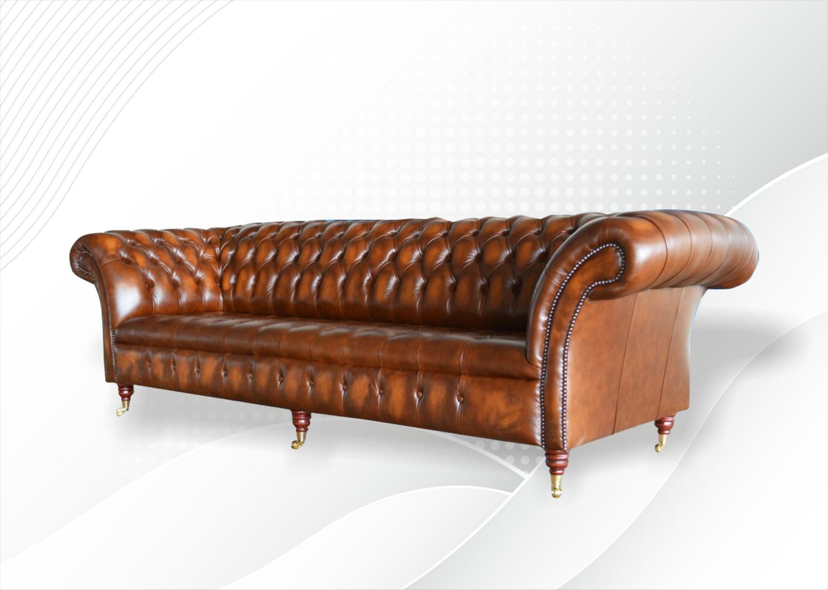 Braune Chesterfield Sofa Couch Polster Leder Couchen Garnitur 4 Sitzer
