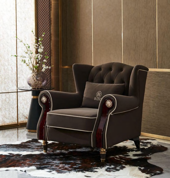 Edler Design Chesterfield Polster Sessel Fernseh Sitz Club Lounge Textil Luxus