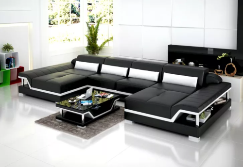 Moderne Ecksofa Couch Polster Eckgarnnitur Sitzpolster Couchtisch Wohnlandschaft