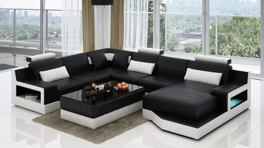 Eckcouch Eckgarnitur Ecksofa Wohnlandschaft Polster Sofa UForm Ledersofa Couch