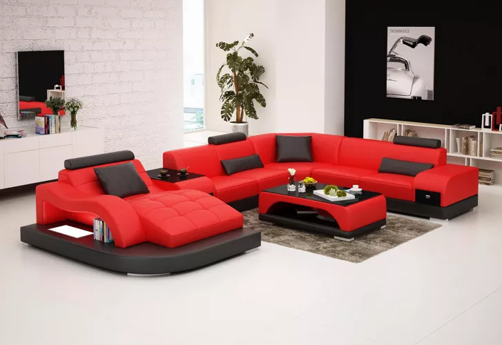 Ecksofa UForm Sessel Couchtisch Modernes Sofa Ledersofa Ecksofa Polster 2tlg Set