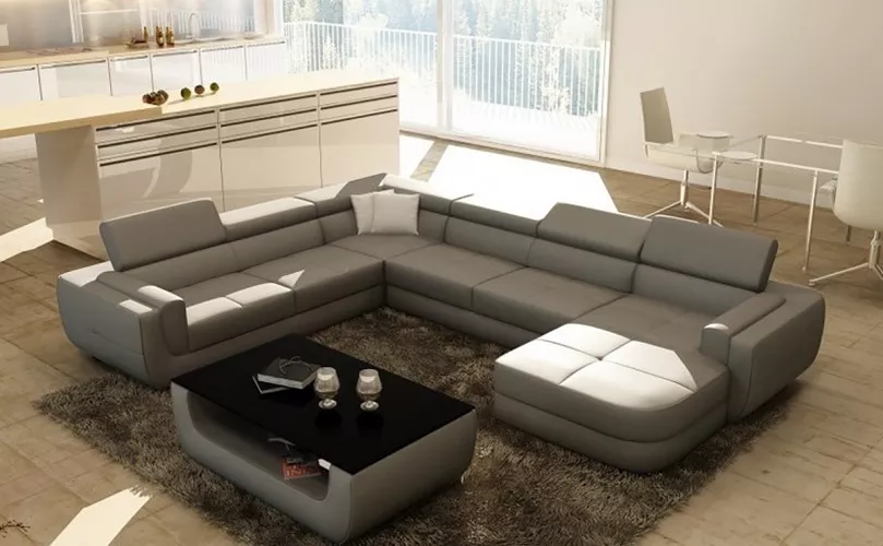 Eckcouch Ecksofa Wohnlandschaft Eckgarnitur Polster Sofa UForm Ledersofa Couch
