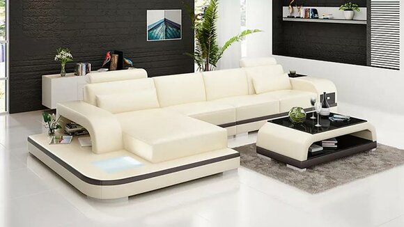 Ecksofa LForm Couchtisch Sofas Ledersofa Designer Sofa Couch Polster 2tlg Neu