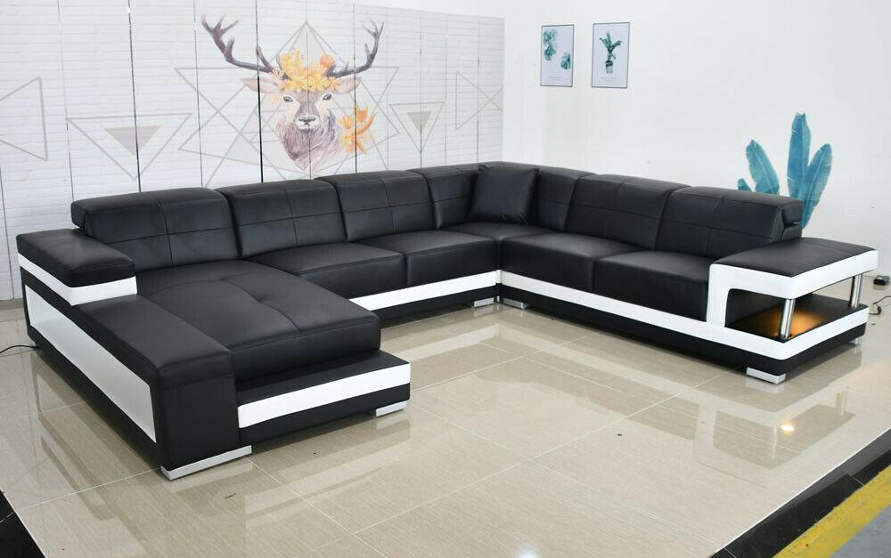 Ledersofa Sofa Modernes Polster Leder Design Ecksofa Couch Textil Wohnlandschaft