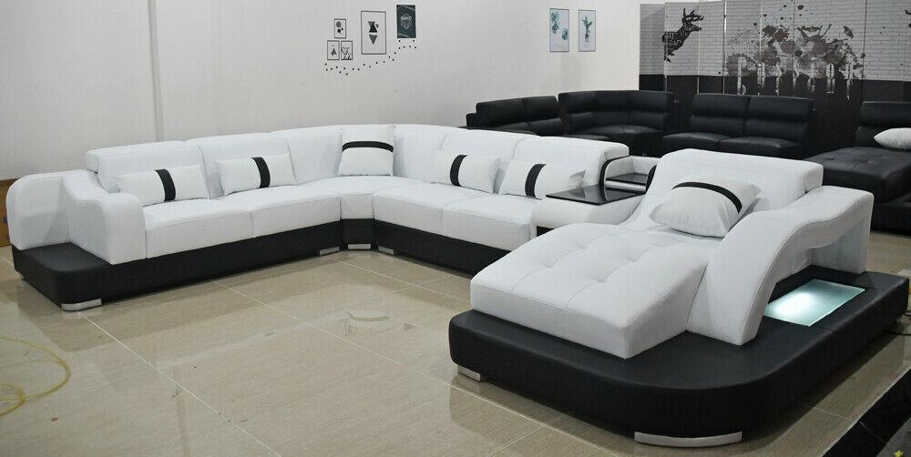 Ledersofa Sofa Modernes Leder Wohnlandschaft Design Ecksofa Couch Textil Polster