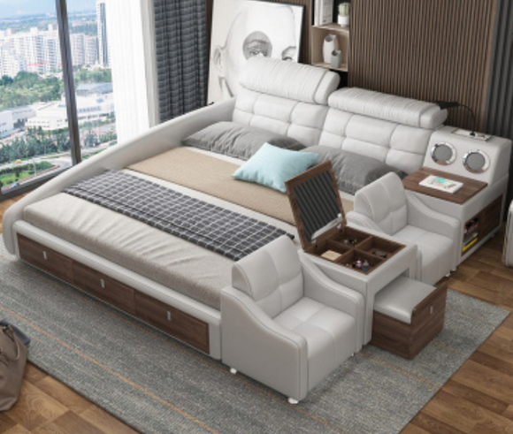 Multifunktions Bett Luxus Design Leder Betten Hotel Doppel Ablage Regal