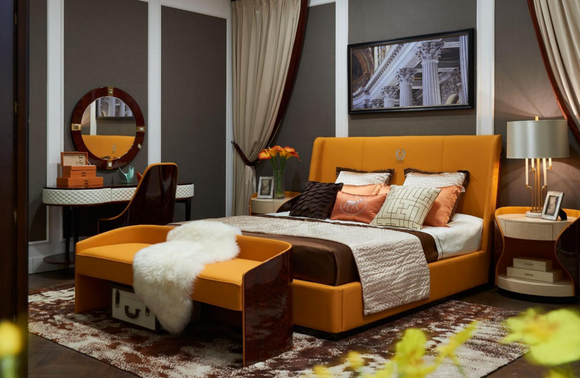 Bett Nachttisch Hocker 4 tlg. Schlafzimmer Set Design Modern Luxus Betten Neu