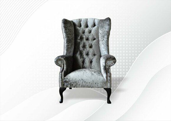 Chesterfield Sessel Silber Textil Stoff Kreative Möbel Neu Ohrensessel Sofa Neu