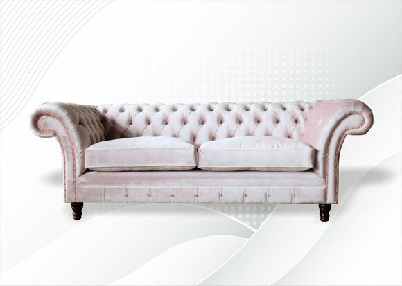 Chesterfield 3 Sitzer Rosa Stoff Wohnzimmer Design Couchen Polster Sofa