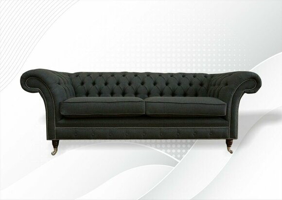 Chesterfield 3 Sitz Textil Stoff Dreisitzer Grau Wohnzimmer Design Sofa