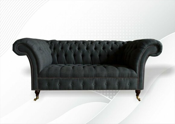Chesterfield 2 Sitzer Schwarz Textil Stoff Möbel Wohnzimmer Couchen Sofas