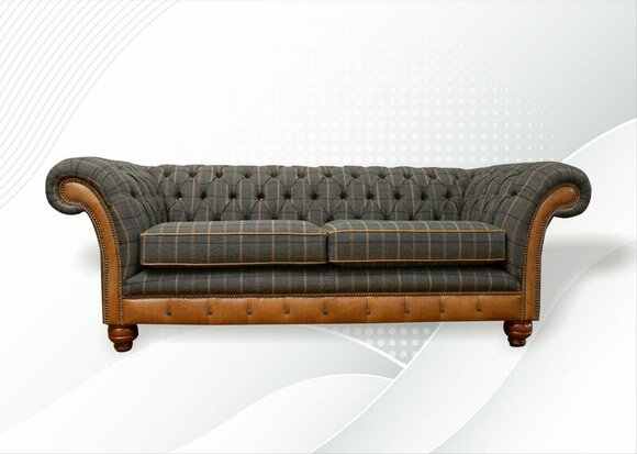 Chesterfield 3 Sitzer Grau Dreisitzer Wohnzimmer Design Couchen Polster