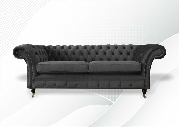 Chesterfield 3 Sitzer Sofa Dreisitzer Grau Wohnzimmer Textil Modern