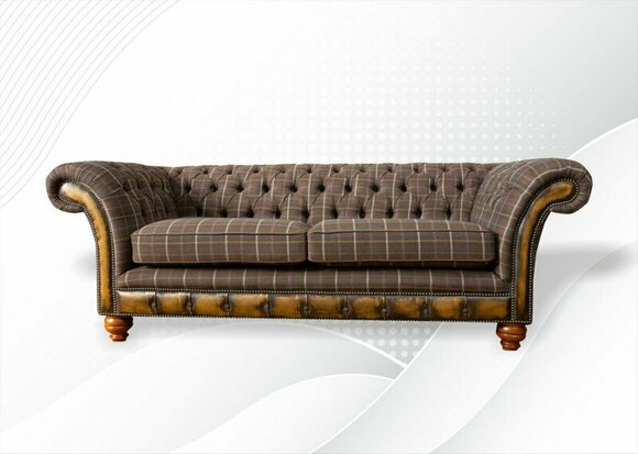 Chesterfield 3 Sitzer Braun Klassische Textil Dreisitzer Ledercouch Design