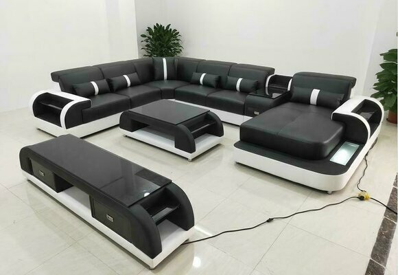 Ecksofa Polster Ecksofa U Form Couchtisch Sideboard Ledersofa Wohnlandschaft Neu