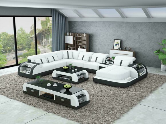 Ledersofa Design Eckgarnitur Ecksofa Luxus Wohnlandschaft led sofa couch Polster