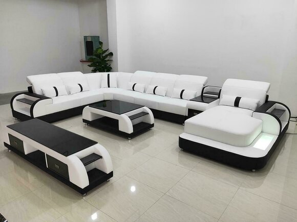 Design Eckgarnitur Ledersofa Ecksofa Luxus Wohnlandschaft led sofa couch Polster