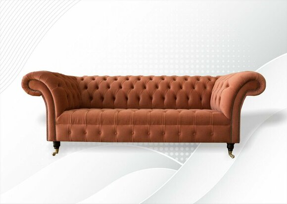 Chesterfield Braun Dreisitzer Stoff Wohnzimmer Design Polster Sofa Neu